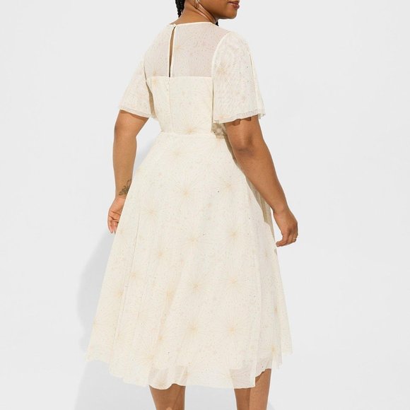 ❤NWT VINTAGE TORRID DRESS - STAR MOON PRINT A-LINE MESH FLUTTER SLEEVE SIZE 16 - Picture 3 of 11